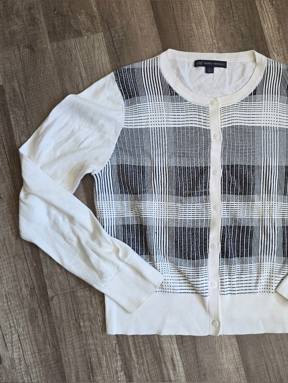 Brooks Brothers Y2K Collection Layering Ivory Cardigan Black Grid Pattern Preppy